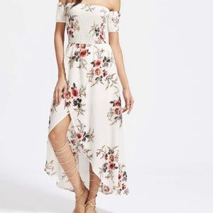 SHEIN Bardot Shirred Overlap Asymmetrical Dress